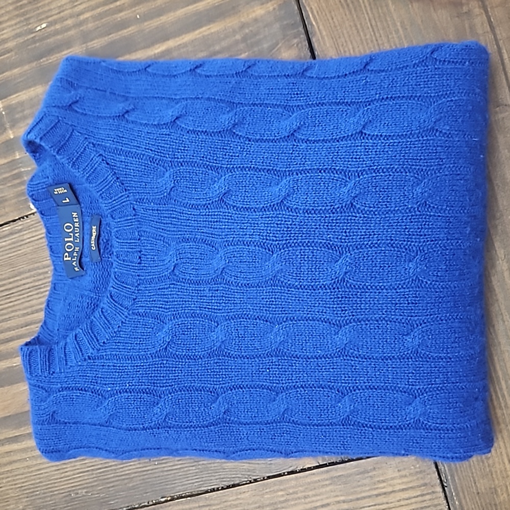 Polo Ralph Lauren Royal Blue Cashmere Cable Knit Sweater Large
